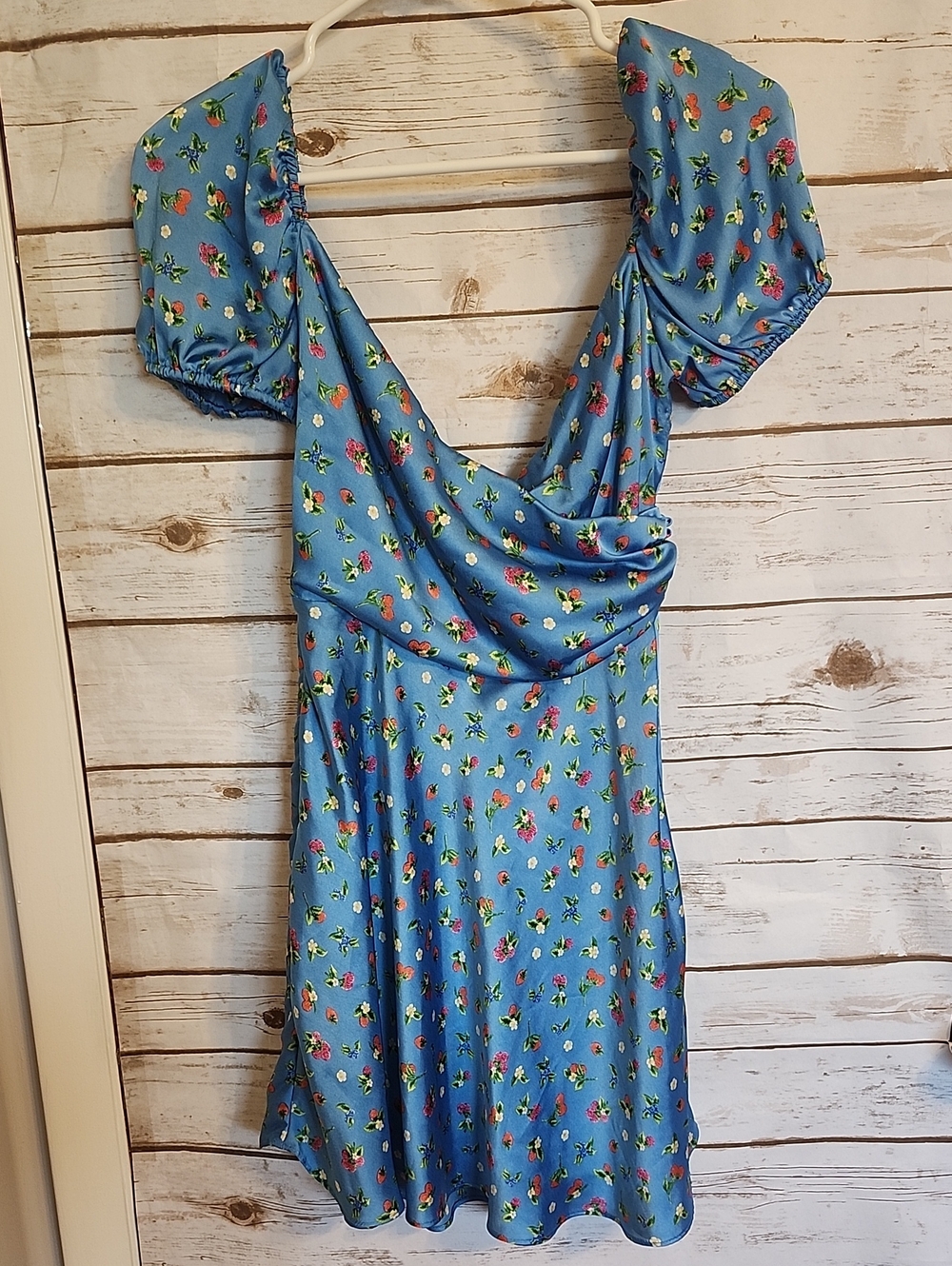 Zara Blue Strawberry Floral Print Mini Dress XS